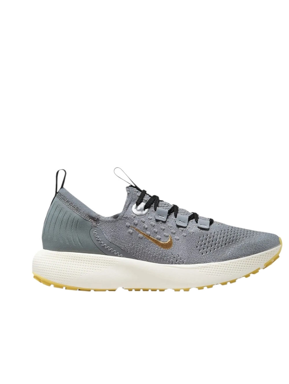 Nike React Escape RN Flyknit Grey Metallic Gold Womens Size 9